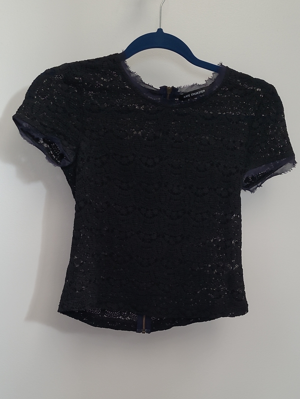 Kate Sylvester Black Lace Short Sleeve Top, XS